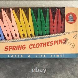 Vintage Spring Clothespins Pre 1950 Box Set 24 Colorful Pieces Mastro Plastics
