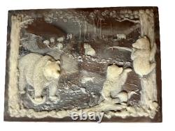 Vintage Square Incolay Stone Grizzly Family Jewelry Or Trinket Box 10x 8x 3