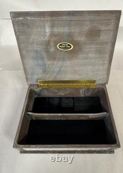 Vintage Square Incolay Stone Grizzly Family Jewelry Or Trinket Box 10x 8x 3