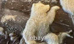 Vintage Square Incolay Stone Grizzly Family Jewelry Or Trinket Box 10x 8x 3