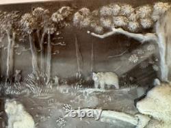 Vintage Square Incolay Stone Grizzly Family Jewelry Or Trinket Box 10x 8x 3