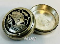 Vintage Sterling Silver Egyptian Nefertiti Cutout Pill Box