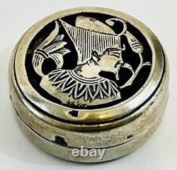 Vintage Sterling Silver Egyptian Nefertiti Cutout Pill Box