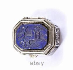 Vintage Sterling Silver Glass Lapis Cameos Intaglios Nike on biga Snuff Pill Box