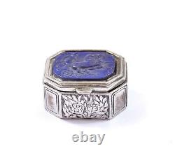 Vintage Sterling Silver Glass Lapis Cameos Intaglios Nike on biga Snuff Pill Box