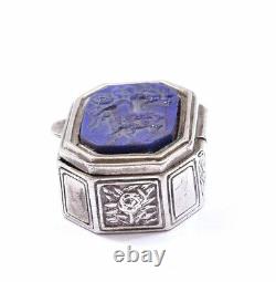 Vintage Sterling Silver Glass Lapis Cameos Intaglios Nike on biga Snuff Pill Box