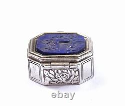 Vintage Sterling Silver Glass Lapis Cameos Intaglios Nike on biga Snuff Pill Box