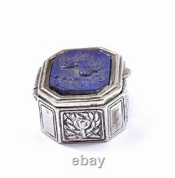 Vintage Sterling Silver Glass Lapis Cameos Intaglios Nike on biga Snuff Pill Box