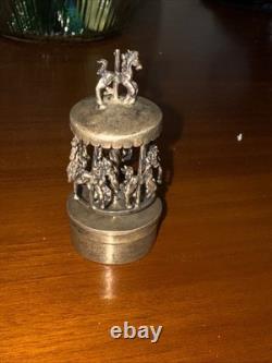 Vintage Sterling silver Horses mechanical carousel charm or trinket box 95 Gram