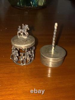 Vintage Sterling silver Horses mechanical carousel charm or trinket box 95 Gram
