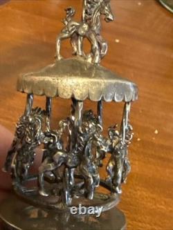 Vintage Sterling silver Horses mechanical carousel charm or trinket box 95 Gram