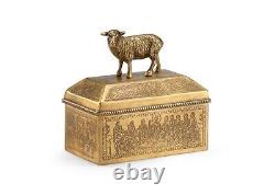 Vintage Style Decorative Brass Trinket Lord's Supper Lamb Top Box -6'' x 6.5''H