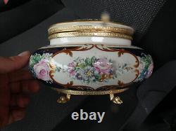 Vintage T limoges porcelain hand paint floral box lion paws