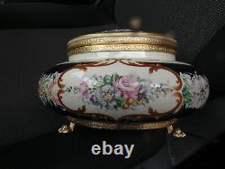 Vintage T limoges porcelain hand paint floral box lion paws