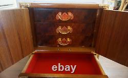 Vintage Tansu Style Asian Jewelry Box Burl Gold Wood armoir chest