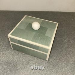 Vintage Tavola by Oggetti Green decorative trinket box withlid 4 x 4 1/4 x 2