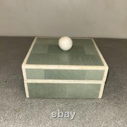 Vintage Tavola by Oggetti Green decorative trinket box withlid 4 x 4 1/4 x 2