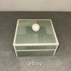 Vintage Tavola by Oggetti Green decorative trinket box withlid 4 x 4 1/4 x 2