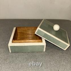 Vintage Tavola by Oggetti Green decorative trinket box withlid 4 x 4 1/4 x 2