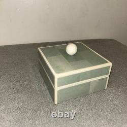 Vintage Tavola by Oggetti Green decorative trinket box withlid 4 x 4 1/4 x 2