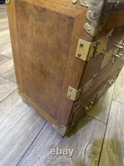 Vintage Teak & Burl Wood Korean Tansu Cabinet Chest Jewelry Box Brass Fittings