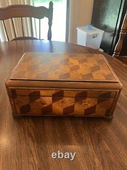 Vintage Theodore Alexander Wooden Parquetry Box Cube Design Hand Made