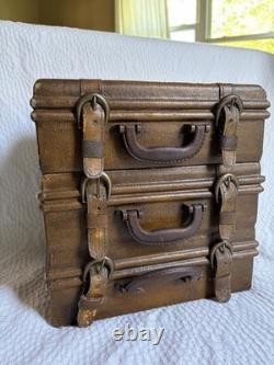 Vintage Three Hands Corp Leather Stacked Suitcase Storage Box HTF Grunge Look