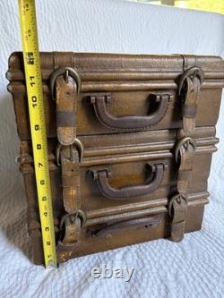 Vintage Three Hands Corp Leather Stacked Suitcase Storage Box HTF Grunge Look
