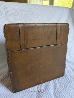 Vintage Three Hands Corp Leather Stacked Suitcase Storage Box HTF Grunge Look