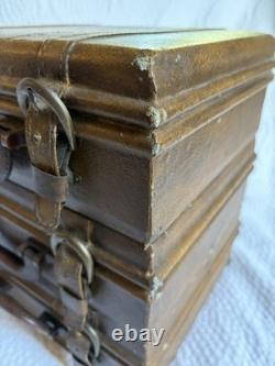 Vintage Three Hands Corp Leather Stacked Suitcase Storage Box HTF Grunge Look