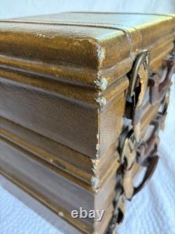 Vintage Three Hands Corp Leather Stacked Suitcase Storage Box HTF Grunge Look