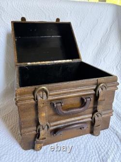 Vintage Three Hands Corp Leather Stacked Suitcase Storage Box HTF Grunge Look