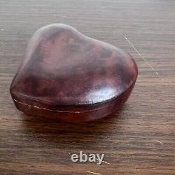 Vintage Tiffany & Co Leather Covered Heart Box by Elsa Peretti Burgundy