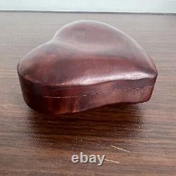 Vintage Tiffany & Co Leather Covered Heart Box by Elsa Peretti Burgundy