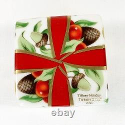 Vintage Tiffany & Co Trinket Ring Box Christmas Gift Ceramic Japan Bow Acorns 2