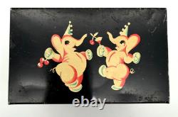 Vintage Tin Metal Recipe Box, Pink Elephants & Cocktails Very Rare, Lot #175