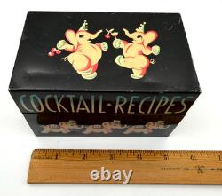 Vintage Tin Metal Recipe Box, Pink Elephants & Cocktails Very Rare, Lot #175