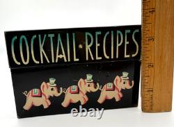 Vintage Tin Metal Recipe Box, Pink Elephants & Cocktails Very Rare, Lot #175