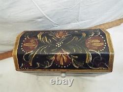 Vintage Tole Painted Wooden Storage Box Chest Wood Caddy Signed Folk Art