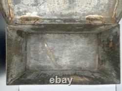Vintage Toleware Hand Painted Metal Box with latch and ring handle