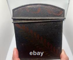 Vintage Toleware Hand Painted Metal Box with latch and ring handle