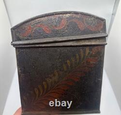 Vintage Toleware Hand Painted Metal Box with latch and ring handle