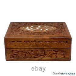 Vintage Traditional Carved Walnut Inlaid Storage Box