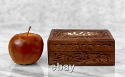 Vintage Traditional Carved Walnut Inlaid Storage Box
