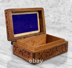 Vintage Traditional Carved Walnut Inlaid Storage Box