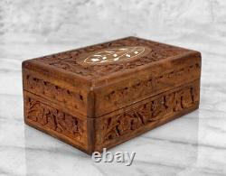 Vintage Traditional Carved Walnut Inlaid Storage Box