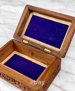 Vintage Traditional Carved Walnut Inlaid Storage Box