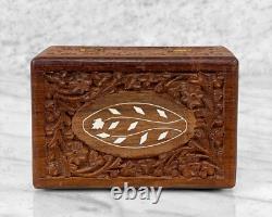Vintage Traditional Carved Walnut Inlaid Storage Box
