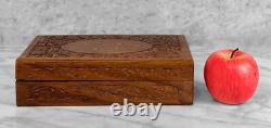 Vintage Traditional Walnut & Brass Inlay Carved Storage Box