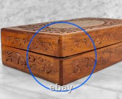 Vintage Traditional Walnut & Brass Inlay Carved Storage Box